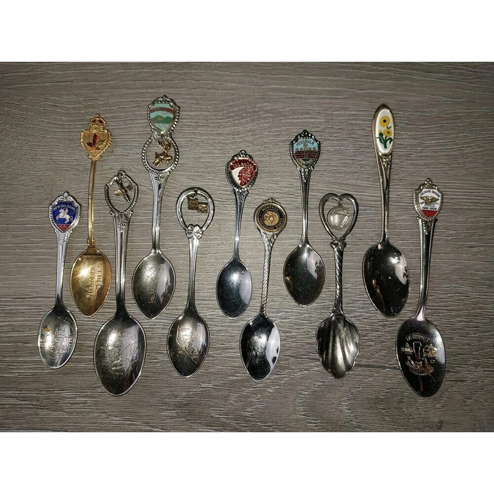 Lot Of 11 Vintage Collector Souvenir Spoons Nevada Montana Oklahoma Alaska